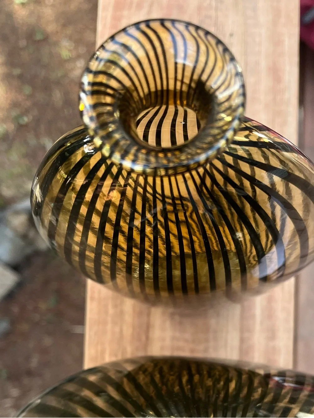 Art Deco style Amber Black stinger Stripe Sculptural Glass Vases Set of 2